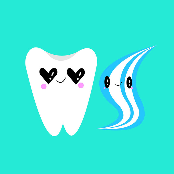 cartoon karakter van de gelukkige gezonde tand met tandpasta, vector illustratie - Vector, afbeelding
