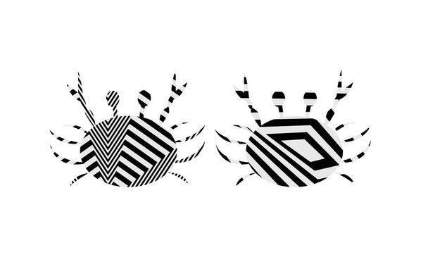 απεικόνιση καβουριών με αφηρημένα ραβδωτά υπνωτικά μοτίβα στο ύφος της ποπ τέχνης - Διάνυσμα, εικόνα