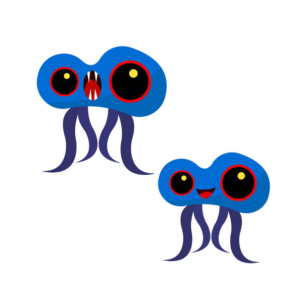 personagens de desenhos animados bonitos de monstros bactérias azuis com olhos grandes - Vetor, Imagem