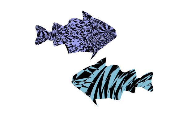 ілюстрація риб з абстрактними ребристими гіпнотичними візерунками в стилі поп-арту
 - Вектор, зображення