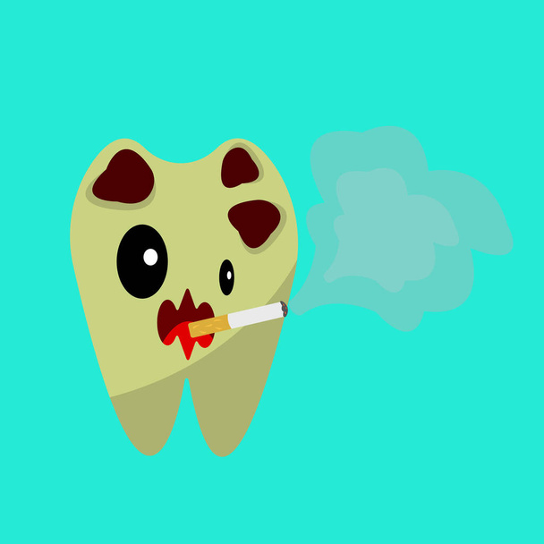 cartoon character of smoking tooth, vector illustration - Vector, Image