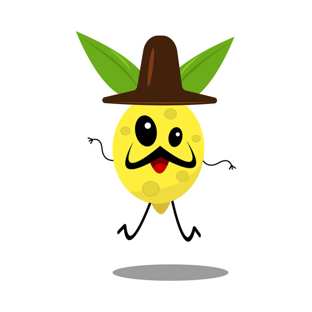 ilustrace roztomilé kreslené citron charakter v klobouku na bílém pozadí - Vektor, obrázek