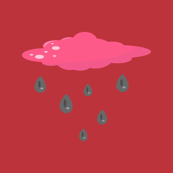 Graue Regentropfen am roten Alienhimmel aus der rosa Wolke. Vektorillustration. - Vektor, Bild