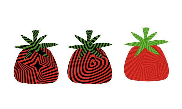 ilustración de fresas con patrones hipnóticos acanalados abstractos en el estilo del arte pop - Vector, Imagen