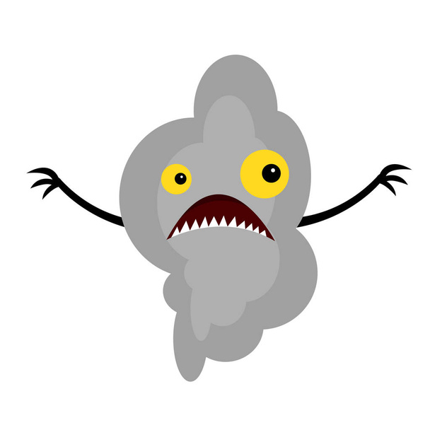 ilustración del personaje de la nube monstruo de dibujos animados de fantasía con ojos amarillos y dientes afilados sobre fondo blanco - Vector, imagen