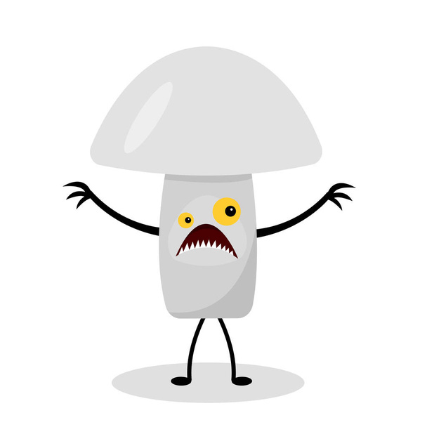 illustration of the fantasy cartoon monster mushroom character with yellow eyes and sharp teeth on white background - Vector, Image