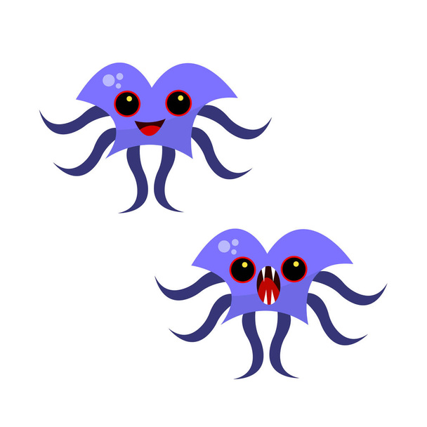 cartoon characters of blue bacteria monsters with eyes and many legs - Vector, Image