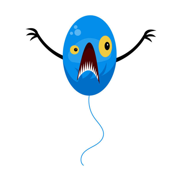 ilustración del personaje del globo monstruo de dibujos animados de fantasía con ojos amarillos y dientes afilados sobre fondo blanco - Vector, imagen