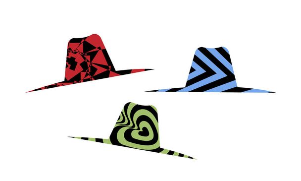 ілюстрація капелюхів з абстрактними ребристими гіпнотичними візерунками в стилі поп-арту
 - Вектор, зображення