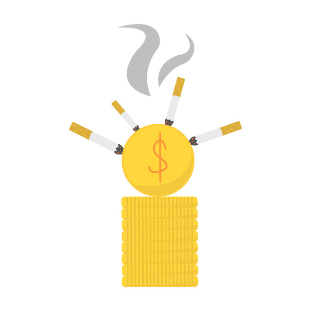 anti-roken en verspilling van geld concept, vector illustratie,  - Vector, afbeelding