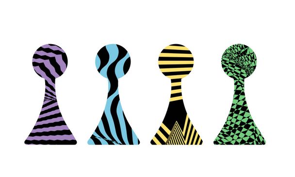 illustratie van schakers met abstracte geribbelde hypnotiserende patronen in de stijl van de popkunst - Vector, afbeelding