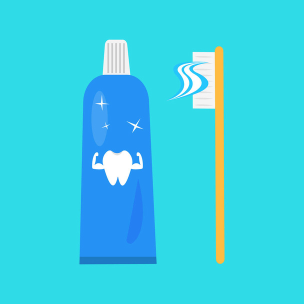  vector illustration of toothbrush with paste - Vector, Image