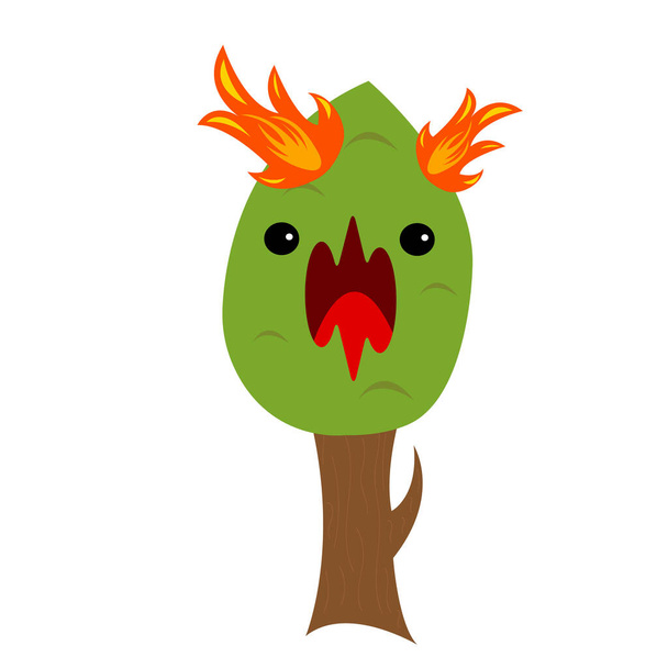 мультяшные персонажи дерева, напуганного огнем  - Вектор,изображение