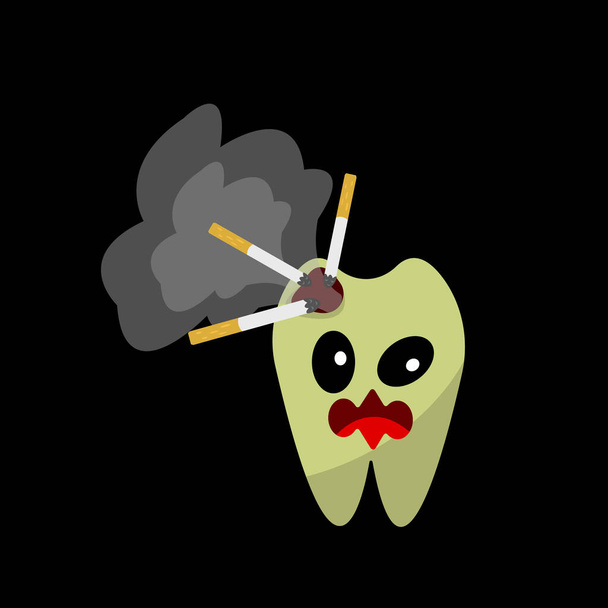タバコによる怖がっている歯の漫画のキャラクター - ベクター画像