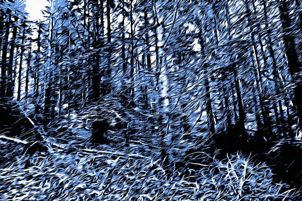 gefrorener Wald im Winter mit Ölfarben-Effekt - Foto, Bild