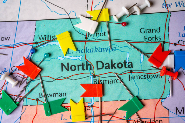 アメリカ地図上のノースダコタ州 - 写真・画像