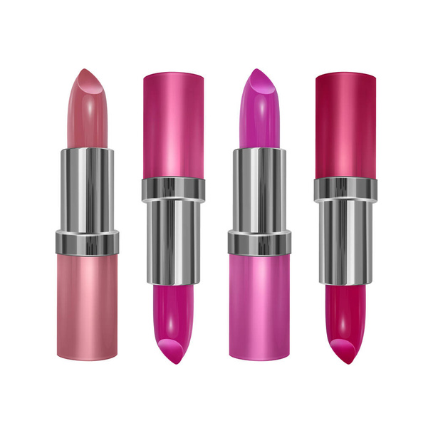 Set of color lipsticks. Red lipstick, Realistic lipstick isolated on white background, vector illustration - ベクター画像