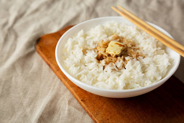 Homemade Japanese Butter Sauce Rice, side view. Copy space. - Photo, Image