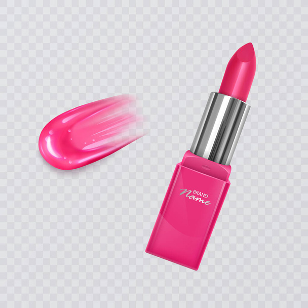 Realistic lipstick and liquid lipstick on transparent background, bright pink lipstick, vector illustration - Vector, Image
