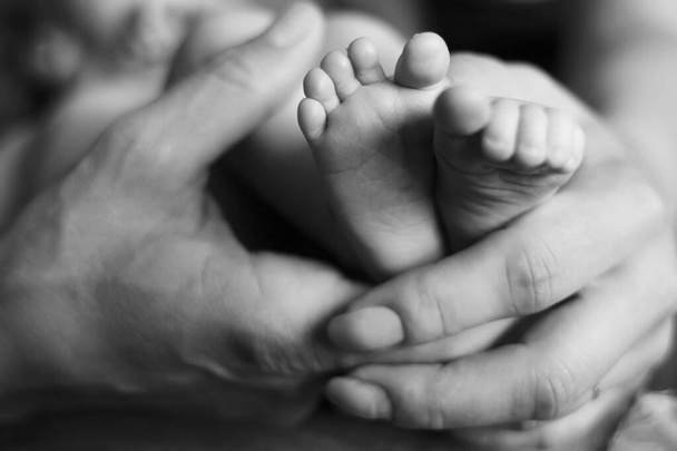 Les mains de la mère tiennent de petites jambes de bébé - Photo, image