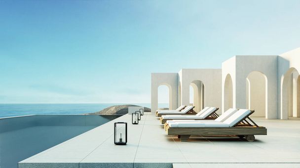 Praia de luxo e piscina villa estilo Santorini - 3d renderização - Foto, Imagem