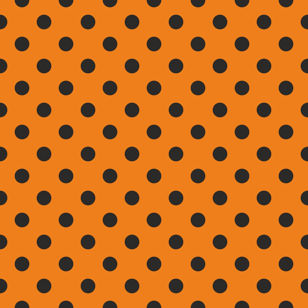 Csempe vektor minta, textúra vagy háttér zökkenőmentes fekete polka pontok narancssárga háttér - Vektor, kép