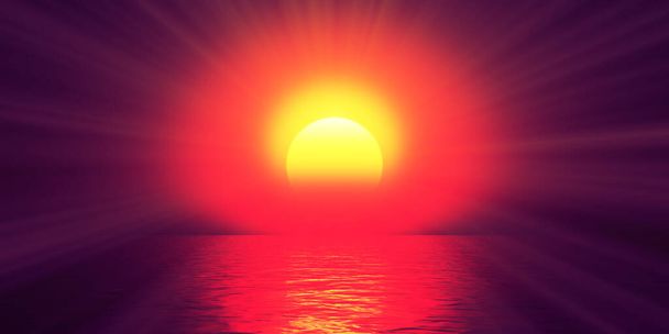 захід сонця морський промінь прозоре небо, 3d візуалізація ілюстрація
 - Фото, зображення