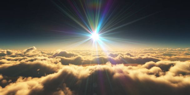 acima das nuvens sol nascer raio ilustração, 3d renderização
 - Foto, Imagem