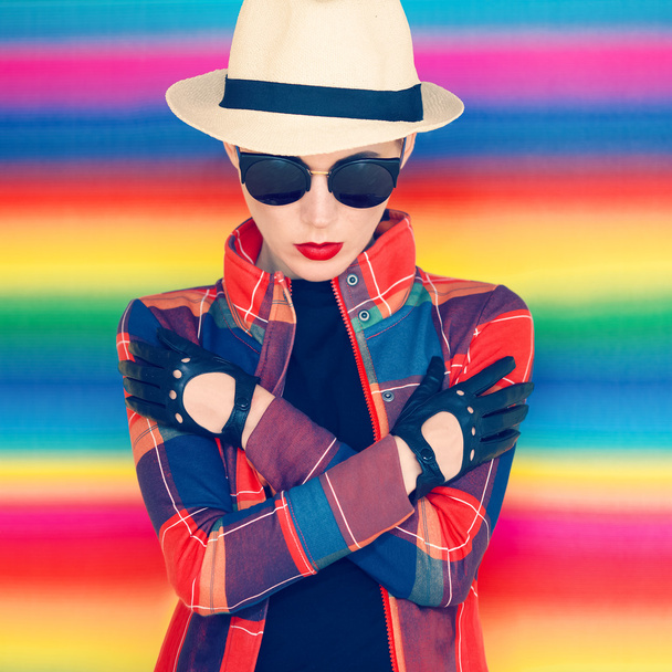 Portrait of a glamorous girl hipster style - Zdjęcie, obraz