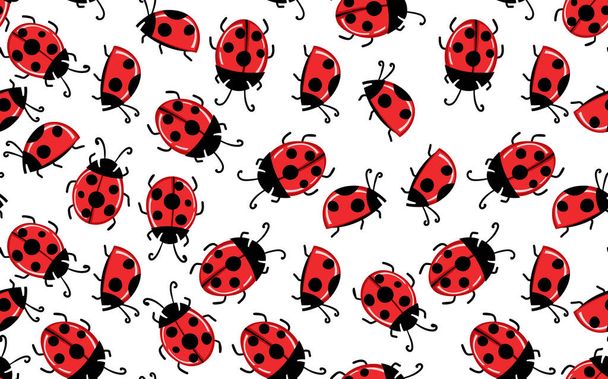Fashion animal seamless pattern with colorful ladybird on white background. Cute holiday illustration with ladybags for baby. Design for invitation, poster, card, fabric, textile - Vector, imagen