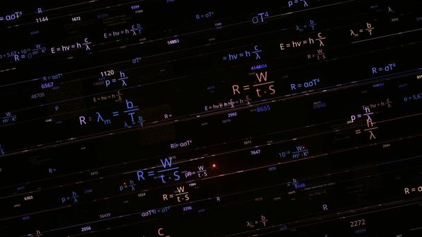 Artificial intelligence AI writing abstract math and physics formulas isolated on black background. Animation. Concept of studies and technologies, seamless loop. - Photo, Image