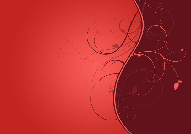 Elegant red background with swirls and little leaves and space for your text. - Photo, Image