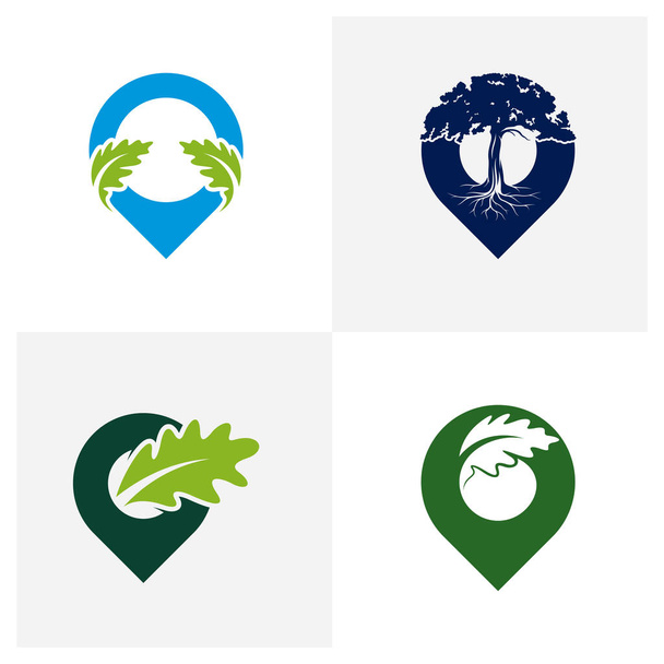 Set of Point oak leaf logo design vector illustration, Creative oak tree logo design concept template, symbols icons - Vektör, Görsel