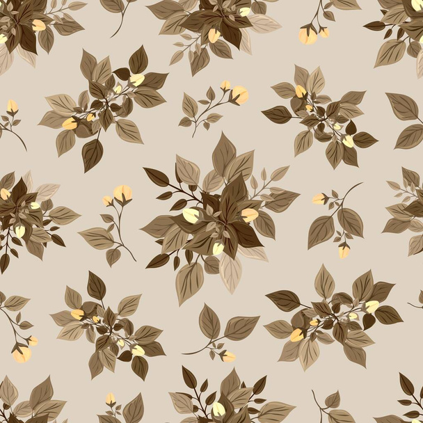 Delicate spring flowers and leaves. Seamless pattern. Botanical print for sandstone on fabric, paper, packaging. Isolated background. - Wektor, obraz