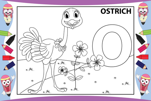 розмальовки милі страусині тварини мультфільм для дітей
 - Вектор, зображення