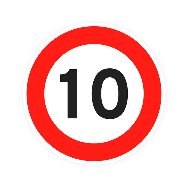 Limite de velocidade 10 rodada ícone de trânsito sinal de design de estilo plano ilustração vetorial isolado no fundo branco. - Vetor, Imagem