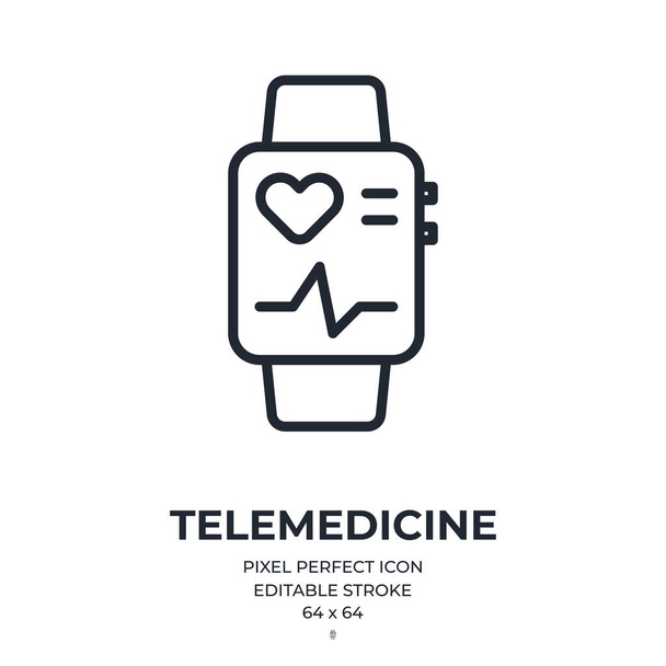 Fitness tracker smart watch and telemedicine concept editable stroke outline icon isolated on white background flat vector illustration. Pixel perfect. 64 x 64. - Vector, Image