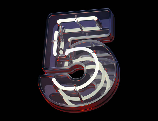 Chrome neon mirror font. Number 5. - Photo, Image
