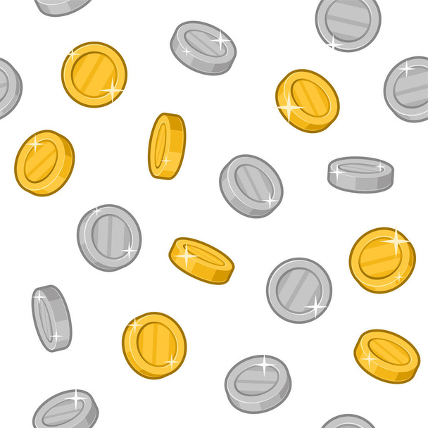 Gold and Silver Coins Seamless Pattern on White Background. Vector - Vektor, obrázek