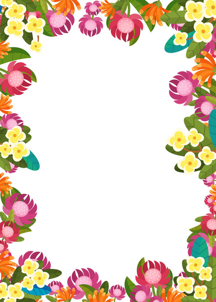 cartoon scene with floral frame colorful flowers illustration for children - Fotó, kép