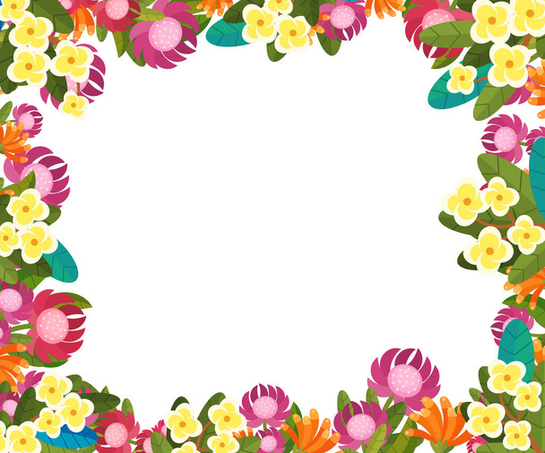 cartoon scene with floral frame colorful flowers illustration for children - Foto, Imagem