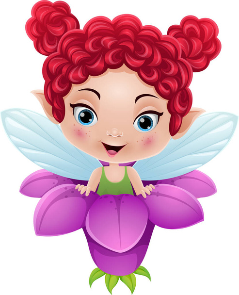 Vector illustration of Cartoon fairy inside the flower - Vector, Image