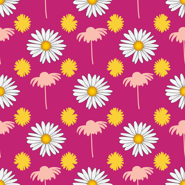 Daisy flowers vector seamless pattern - Vector, afbeelding