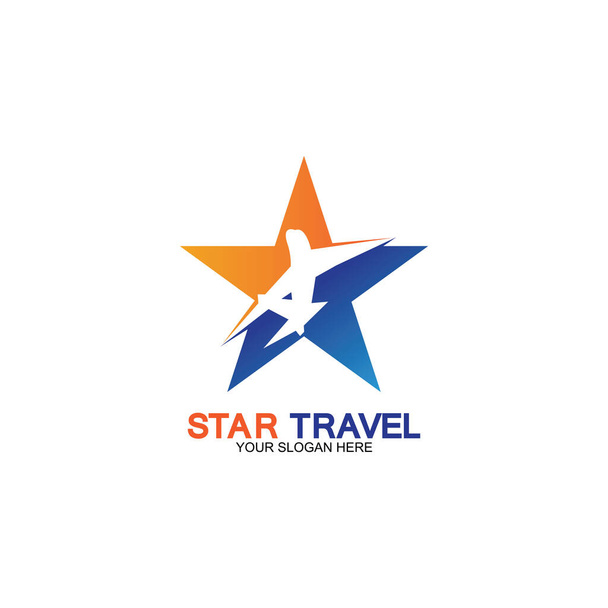 Σχεδιασμός λογοτύπου Star travel. Σχεδιασμός λογότυπου ταξιδιωτικού πρακτορείου. Καταπληκτική έννοια σύμβολο δημιουργικοί προορισμοί. - Διάνυσμα, εικόνα