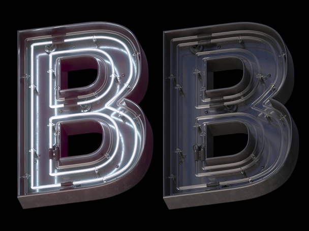 Açık ve Kapalı Metal neon yazı tipi. B harfi.. - Fotoğraf, Görsel