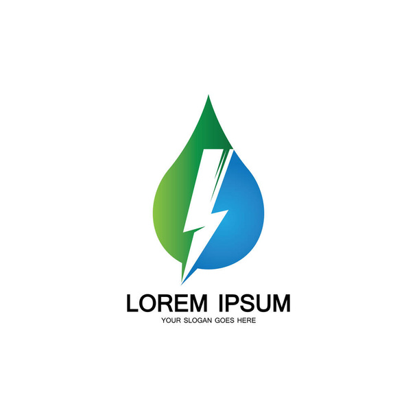 water energie en bliksem donder macht energie logo pictogram sjabloon - Vector, afbeelding