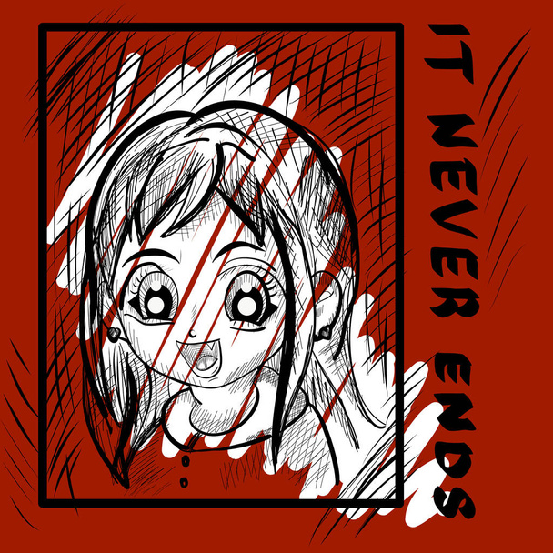 Anime girl print - Vector, Image
