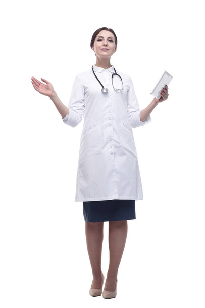 woman doctor with a stethoscope in her hands. - Zdjęcie, obraz