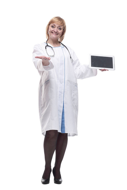 full-length. Mature woman doctor with a digital tablet . - Foto, Imagem