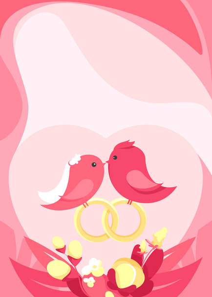 Poster template with birds in love. - Vector, Image